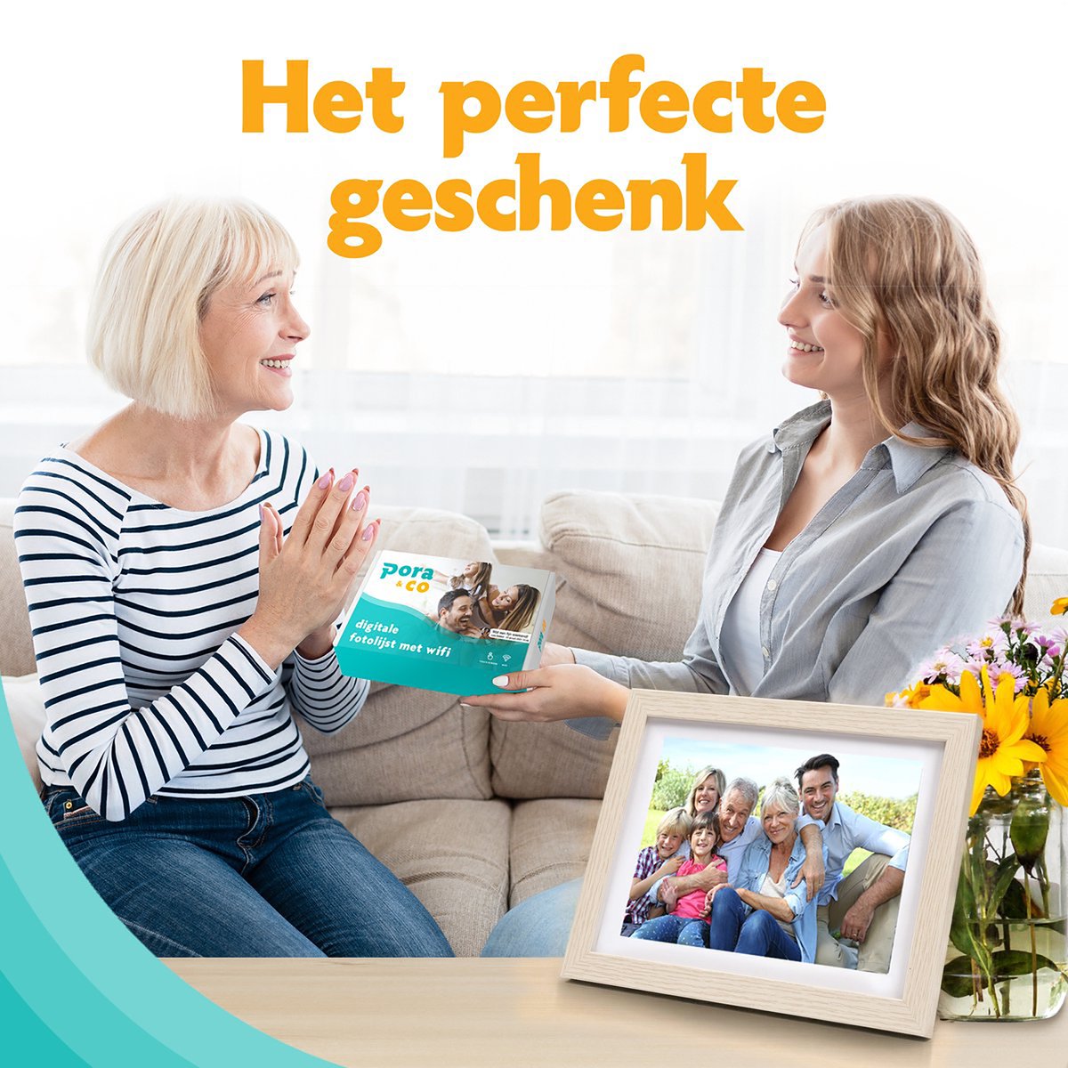 Pora&Co - Digitale fotolijst met WiFi en Frameo App – Fotokader - 10 inch – HD -IPS Display – Licht Bruin - Micro SD - Touchscreen thumbnail 8