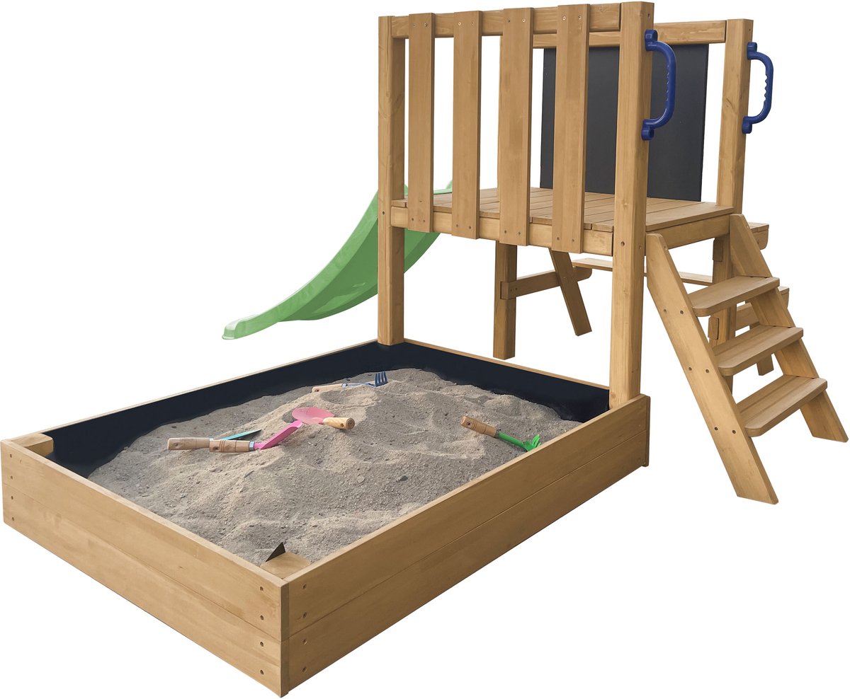 AXI Leah Mini Speeltoren met Zandbak en Picknicktafel –Limoen groene Glijbaan – Met Krijtbord – FSC hout – Klein speeltoestel voor de tuin / buiten — afbeelding 3