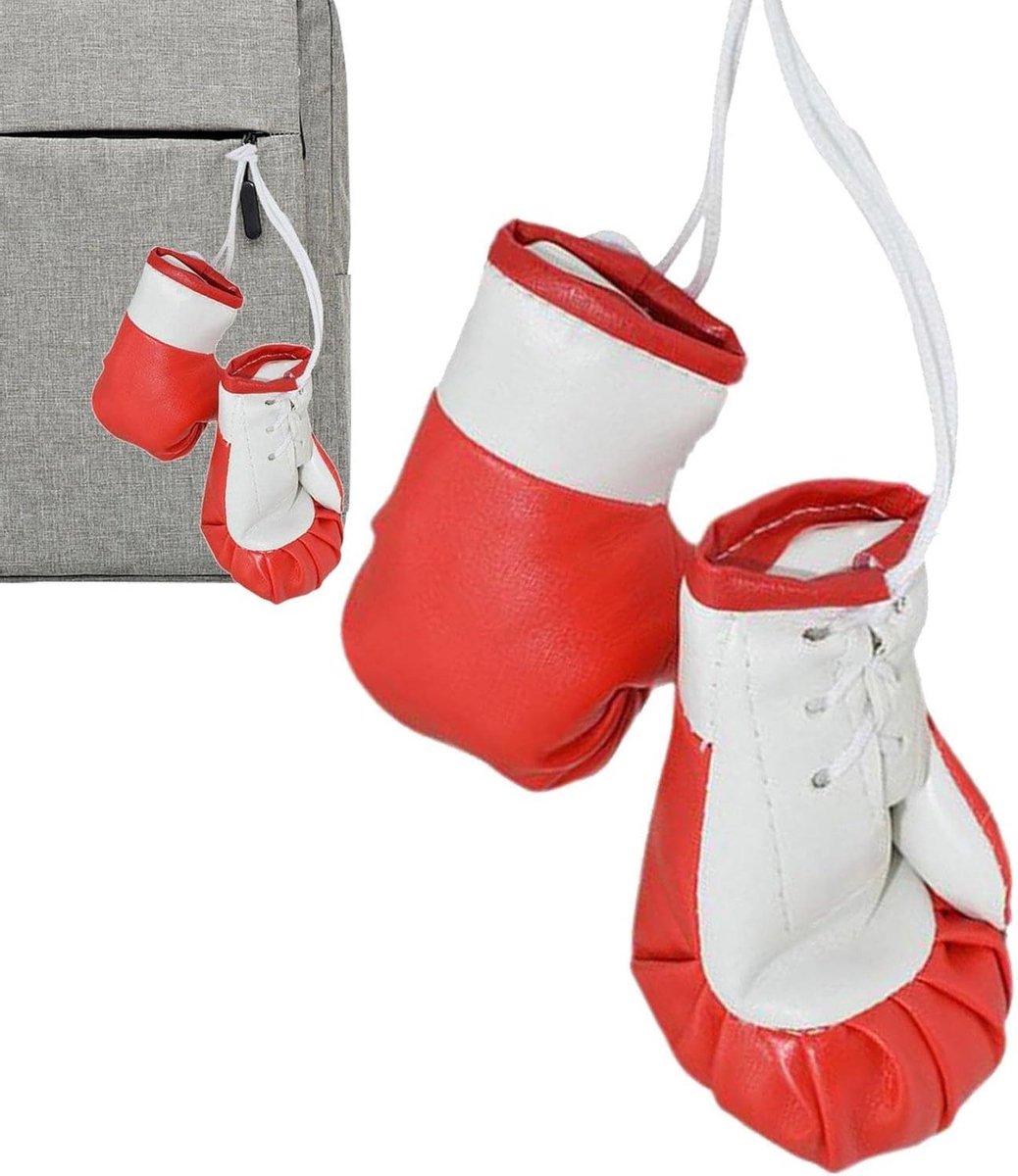 Mini Bokshandschoenen - Decoratieve Hangers - Auto Interieur - Realistisch Ontwerp - 2 Stuks - Rood en wit