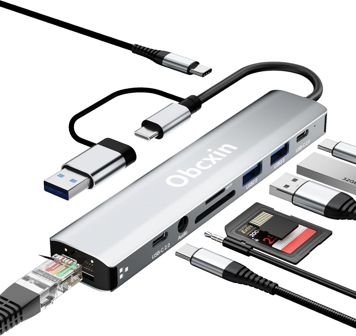 Veelzijdige 9-in-1 USB-C Hub met Gigabit Ethernet en Meerdere Poorten