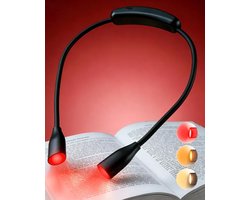 Leeslamp Klem – Boeklamp Nek – Ontspannen Lezen – Gefocust Roodlicht – 1 Watt – Zwart