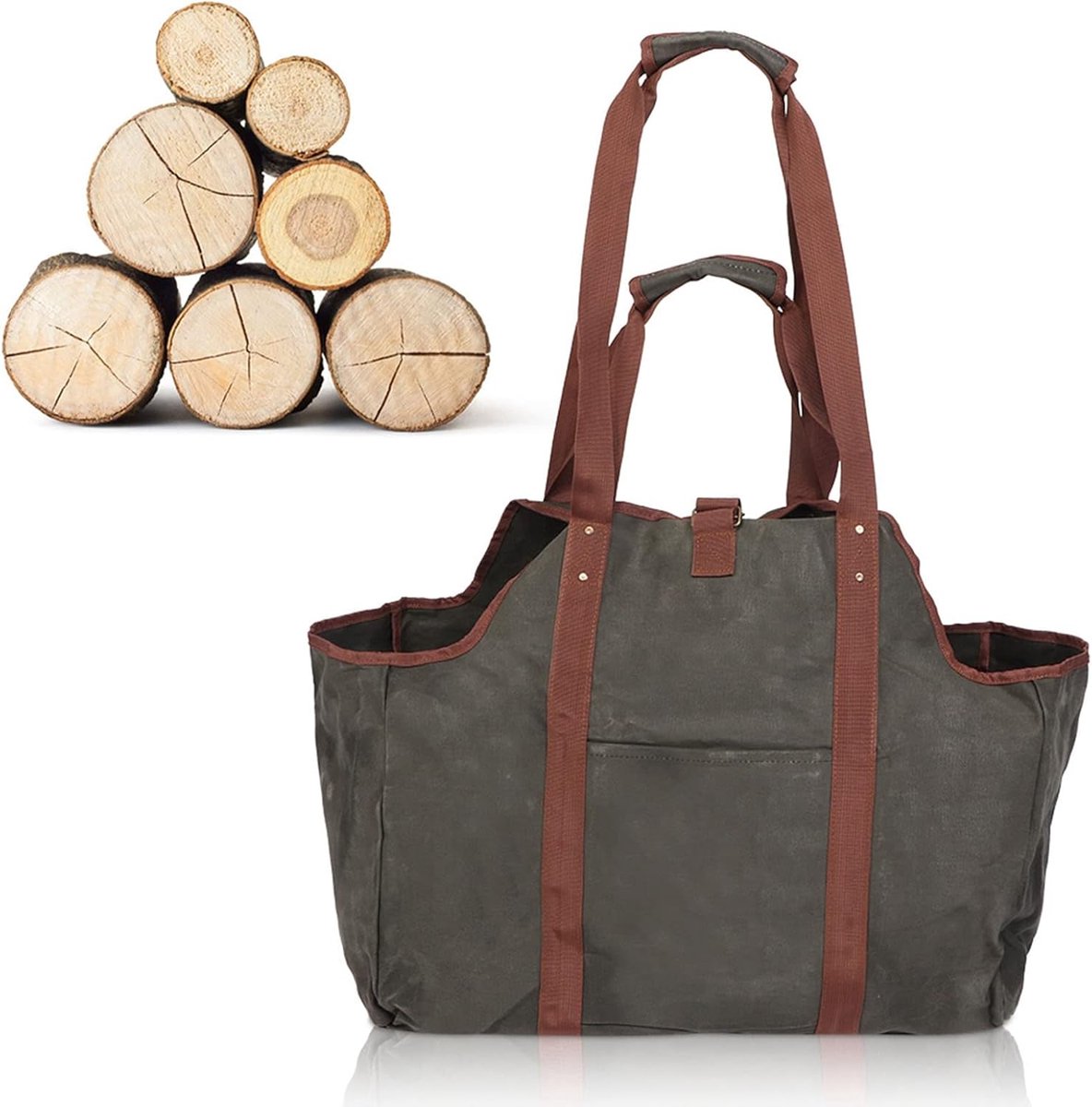 Brandhout Tas - Hout Drager - Open Haard - Gewaxt Canvas - 58x26.5x67cm