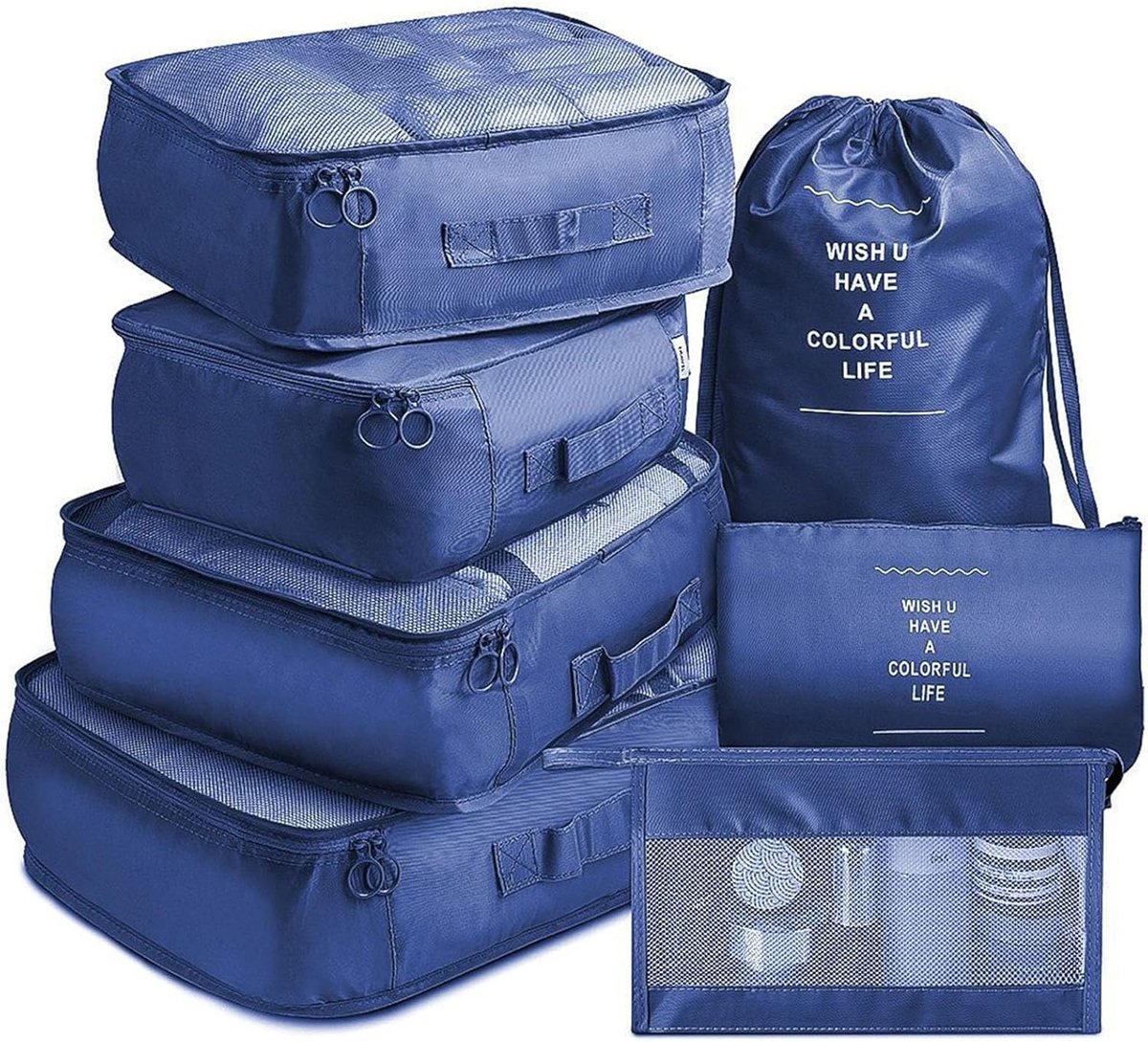 Reis Compressie Kubussen - Bagage Organizers - Efficiënt Inpakken - Ademend Mesh - 8 Stuks - Marineblauw