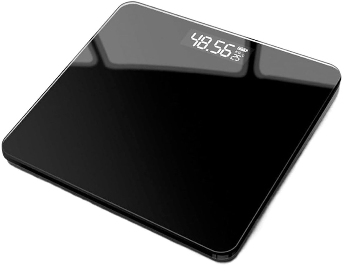 Digitale Personenweegschaal - Glazen Weegschaal - Gewicht Monitoren - Verlicht Nachtscherm - 26x26 cm - Zwart