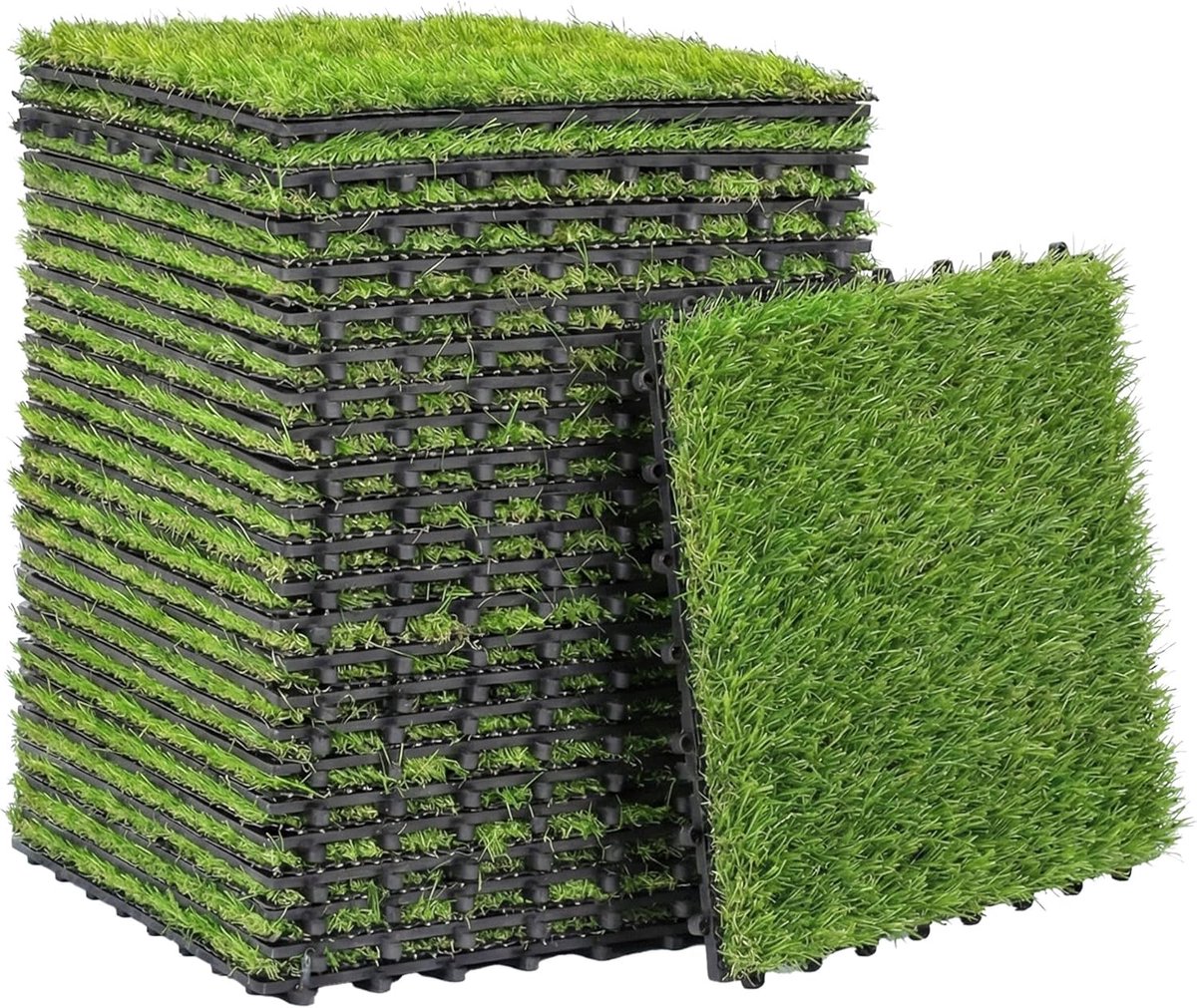 Kunstgras Tegels - Gazonmatten Set - Buitenruimte Vergroenen - Drainage Systeem - 22 Stuks - Groen