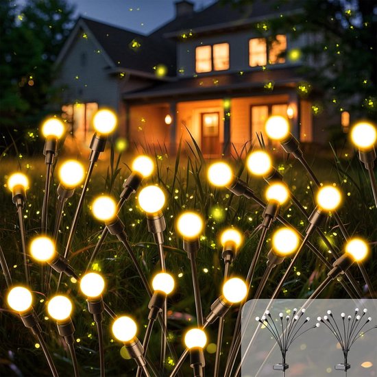 Solar Tuinverlichting - 2 Stuks - Vuurvliegjes - Sfeerverlichting - Zonne Energie - Prikspots - Swingende Solar Lights - Solar Tuinverlichting - Tuinfakkel - Tuinsteker- Tuinlantaarn - Voor Tuin, Pad & Feestdecoratie - Zwart