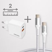 Grixx oplader bundel - USB C oplader 20W snellader - USB-C naar USB-C kabel 2 meter - voor Samsung en Android
