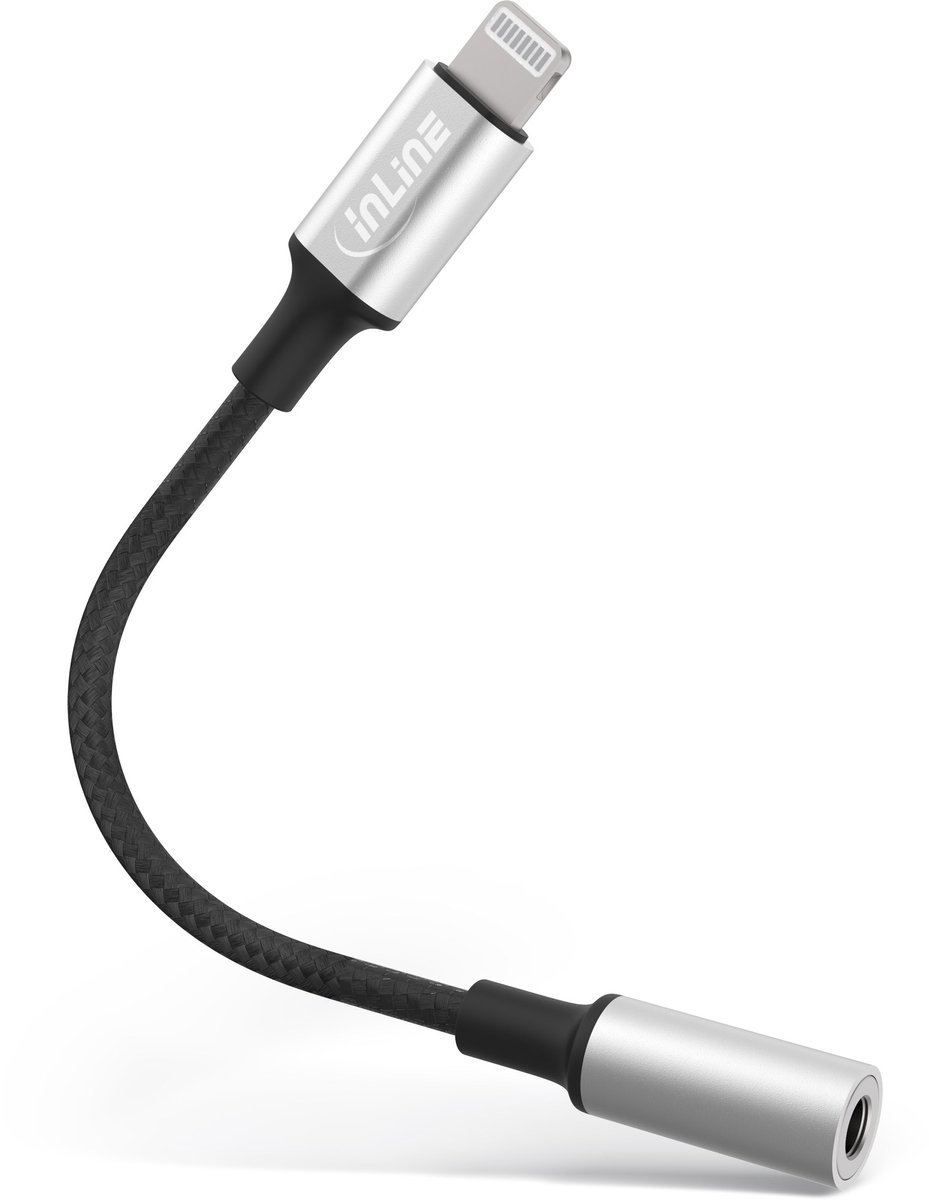 Slim Lightning (m) naar 3.5mm Stereo Jack (v) Adapterkabel - Verguld - 0,1 meter - Zwart