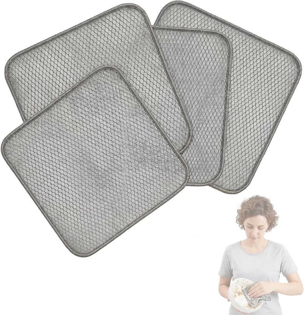 Deegreinigingsdoeken - Bakkerijlinnen - Keuken Schoonmaken - Mesh Structuur - 30 x 30 cm - Grijs