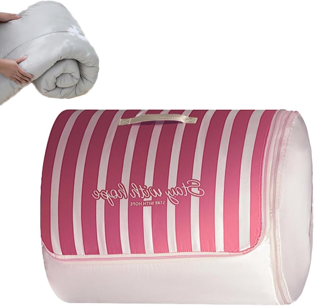 Beddengoed Opbergtas - Cilinder Organizer - Ruimte Besparen - Compressie Rol Systeem - 30x20x3 cm - Roze