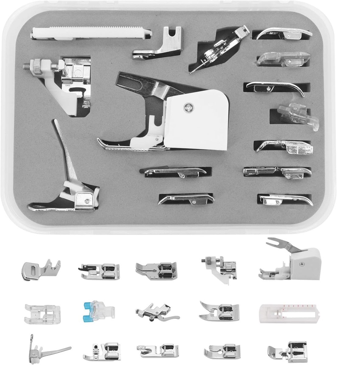 Multifunctionele 15-delige Set van Voeten voor Naaimachines, Inclusief Hem Voet en Accessoires voor Diverse Merken zoals Brother, Janome en Singer