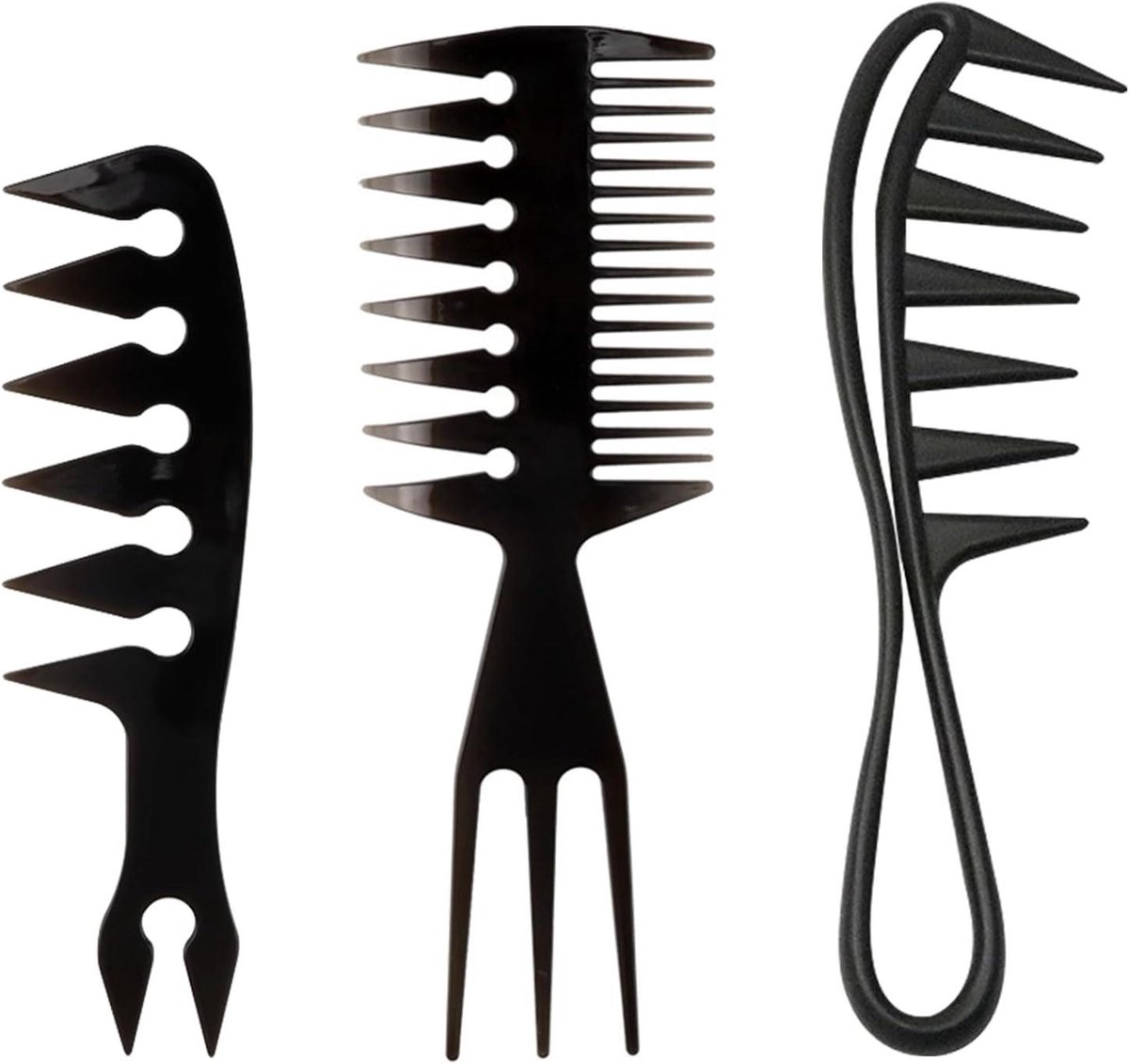 Krulstyling Kamset - Stylingkam Mannen Vrouwen - Haar Texturizing Styling - Antistatisch Hittebestendig - 3 Delig - Zwart