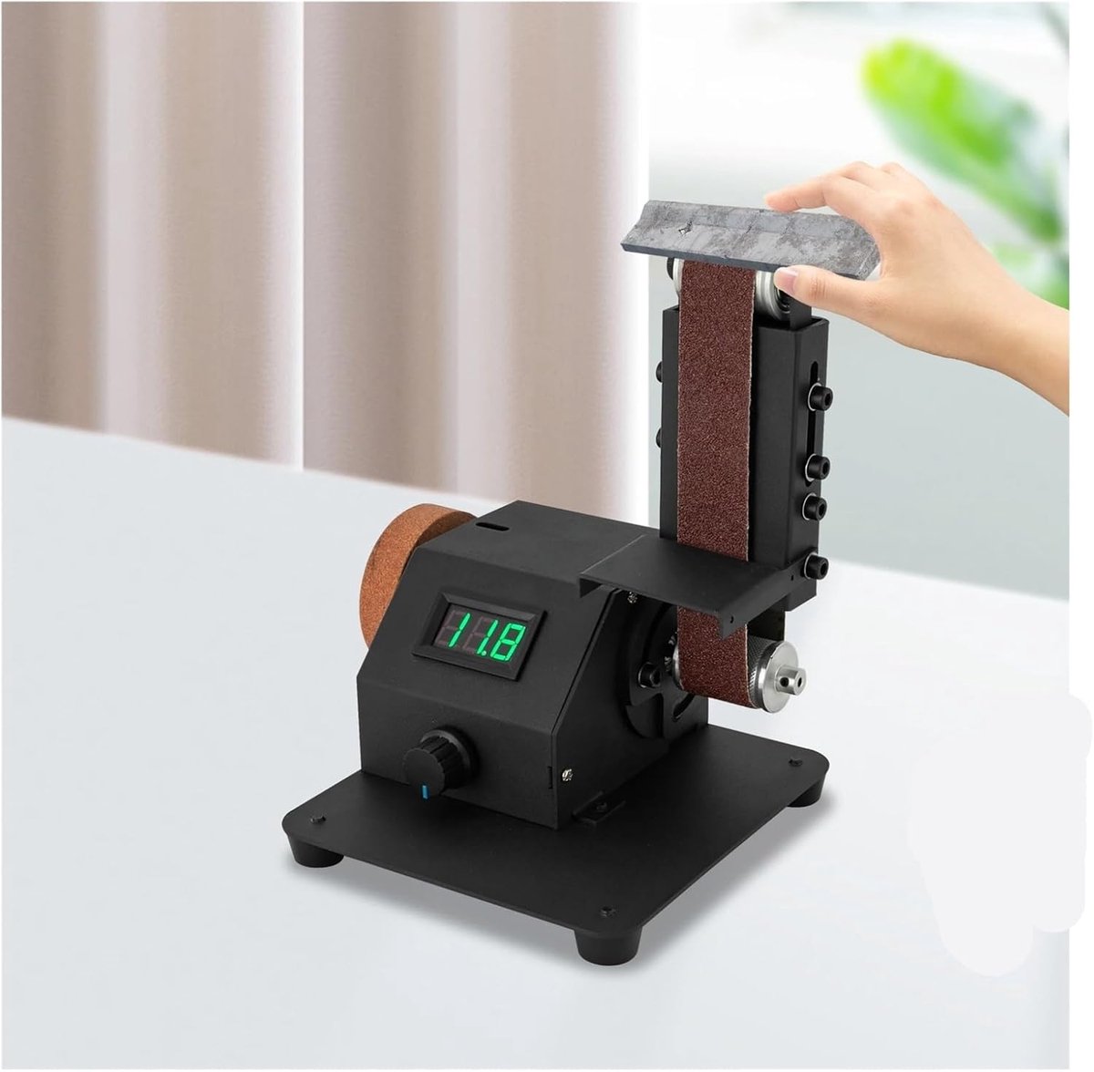 350W Mini Bandschuurmachine – Elektrische tafelbandschuurmachine – Voor hout, metaal en acryl – Voor- en achteruitfunctie – Oneindig instelbare snelheid – Compact en draagbaar – Stabiel en duurzaam ontwerp – foto 8