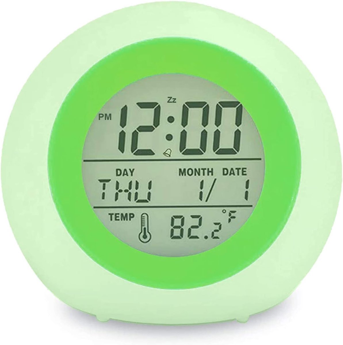 Digitale Wekker - Nachtlamp Klok - Wakker Worden - Zeven Kleuren - Compact Formaat - Groen