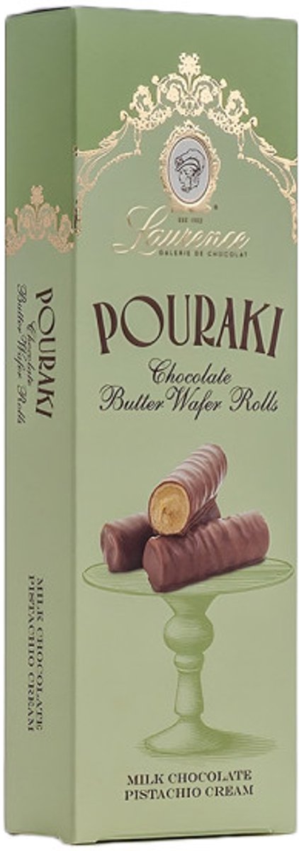 Boterwafelrolletjes met melkchocolade en pistachecrème Laurence Pouraki Pistachio, 4 x