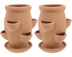 Aardbeienpot Toren - Plantenbak Stapelbaar - Binnen Buiten - Meerdere Openingen - 19x15x15 cm - Terracotta