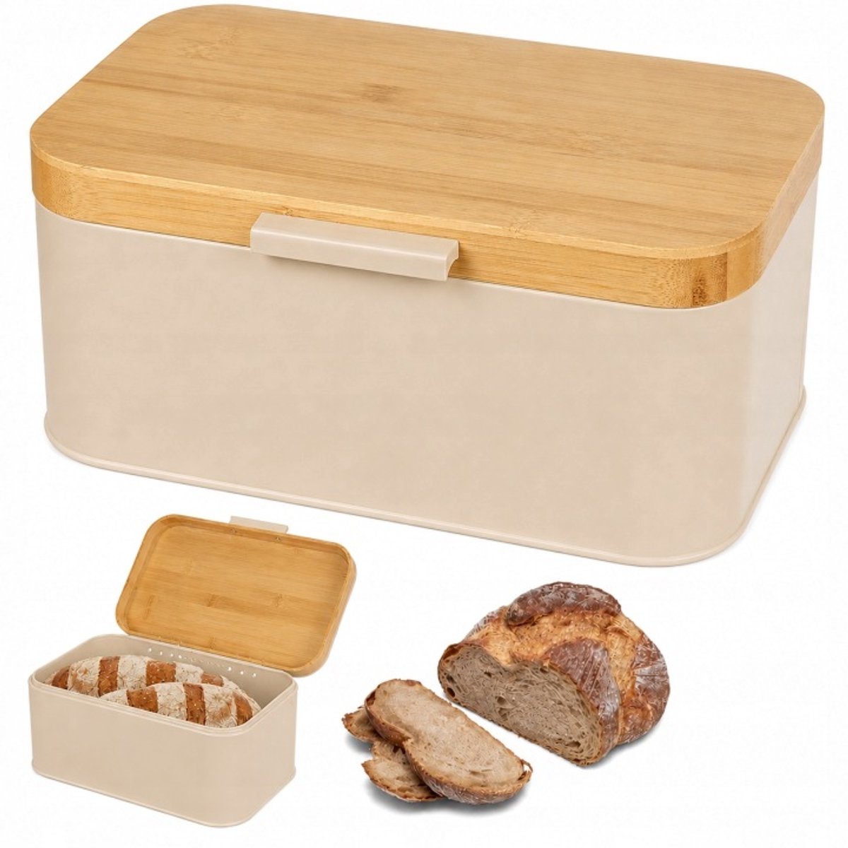 Brunbeste Broodtrommel RVS met Bamboe Deksel – 20 x 30 x 14 CM