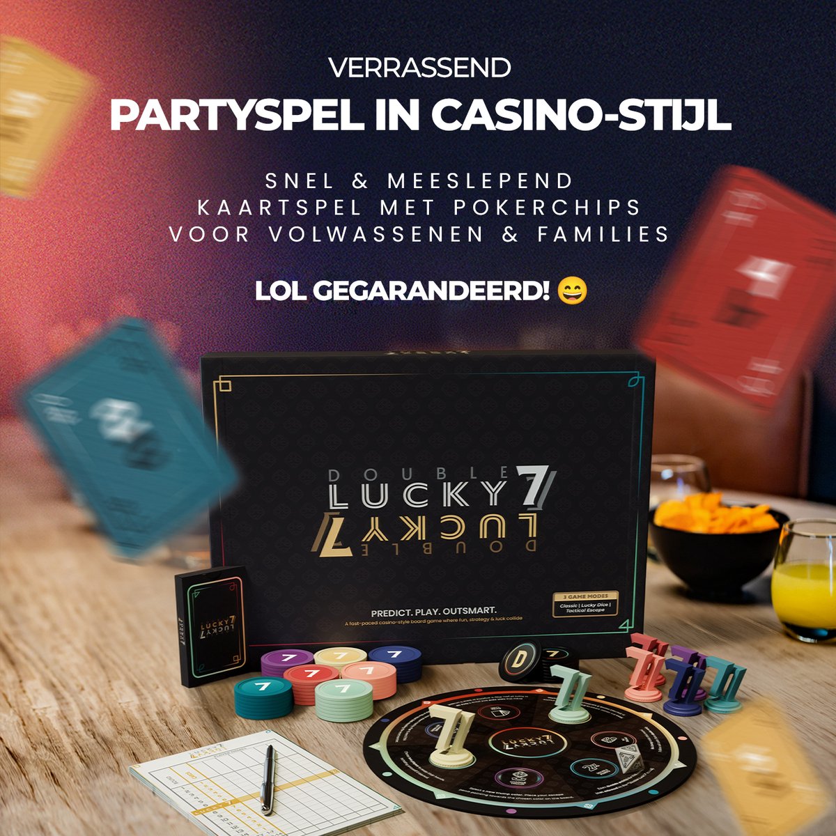 Double Lucky 7 - Gezelschapsspel voor volwassenen en families - 2026 Editie met Lucky Wheel – Bordspel & kaartspel in 1 met verrassende twists - Vanaf 14 jaar - 2 tot 7 spelers - 40 min. — afbeelding 3