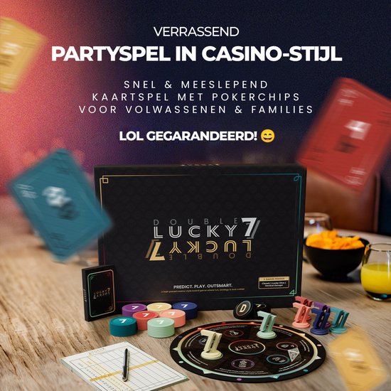 Double Lucky 7 - Gezelschapsspel voor volwassenen en families - 2026 Editie met Lucky Wheel – Bordspel & kaartspel in 1 met verrassende twists - Vanaf 14 jaar - 2 tot 7 spelers - 40 min.