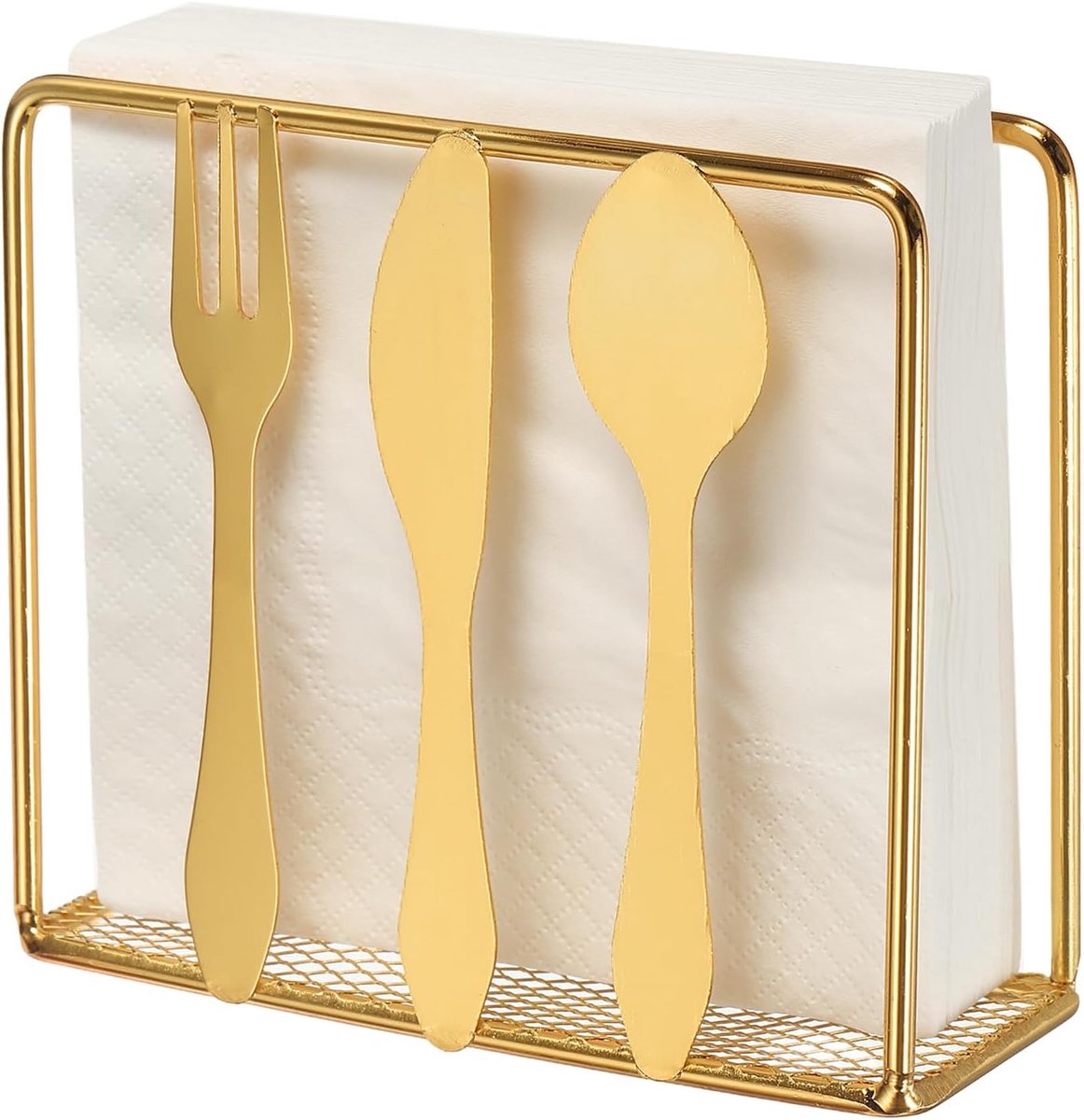 Goudkleurige Vierkante Servethouder Van Metaal - 11x4.5x10 cm - Voor Thuis - Keuken - Hotel - Restaurant En Koffiebar
