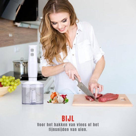 KAD® Staafmixer Set - Staafmixer met Hakmolen Set - Multi-Functionele Handmixer - Inclusief Mengbeker & Garde - Wit - 6cm x 6cm x 36cm van Kad — afbeelding 3
