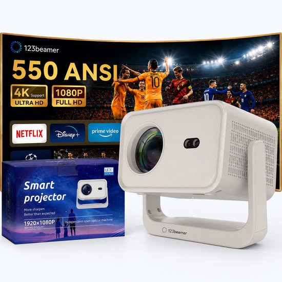 A3 Full HD 1080p Projector Android 13 Smart Beamer 550 ANSI Lumen Auto Focus 300” Scherm