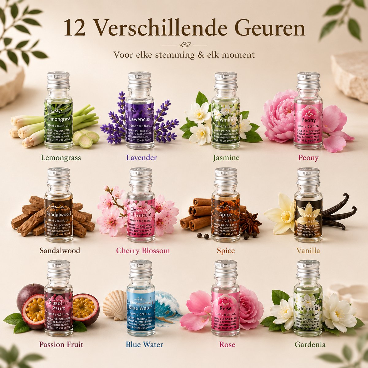 EasyMart Geurbrander Set - Keramische Aromabrander & Oliebrander met 12 Geuroliën en 2 Waxinelichtjes - Huisparfum Cadeauset - Kerstcadeau — cadeau in Wonen & Interieur - foto 3