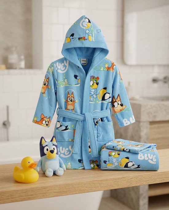 Set Badjas + Handdoek + Washandje Kind Bluey 5-6 Jaar | Bluey & Bingo
