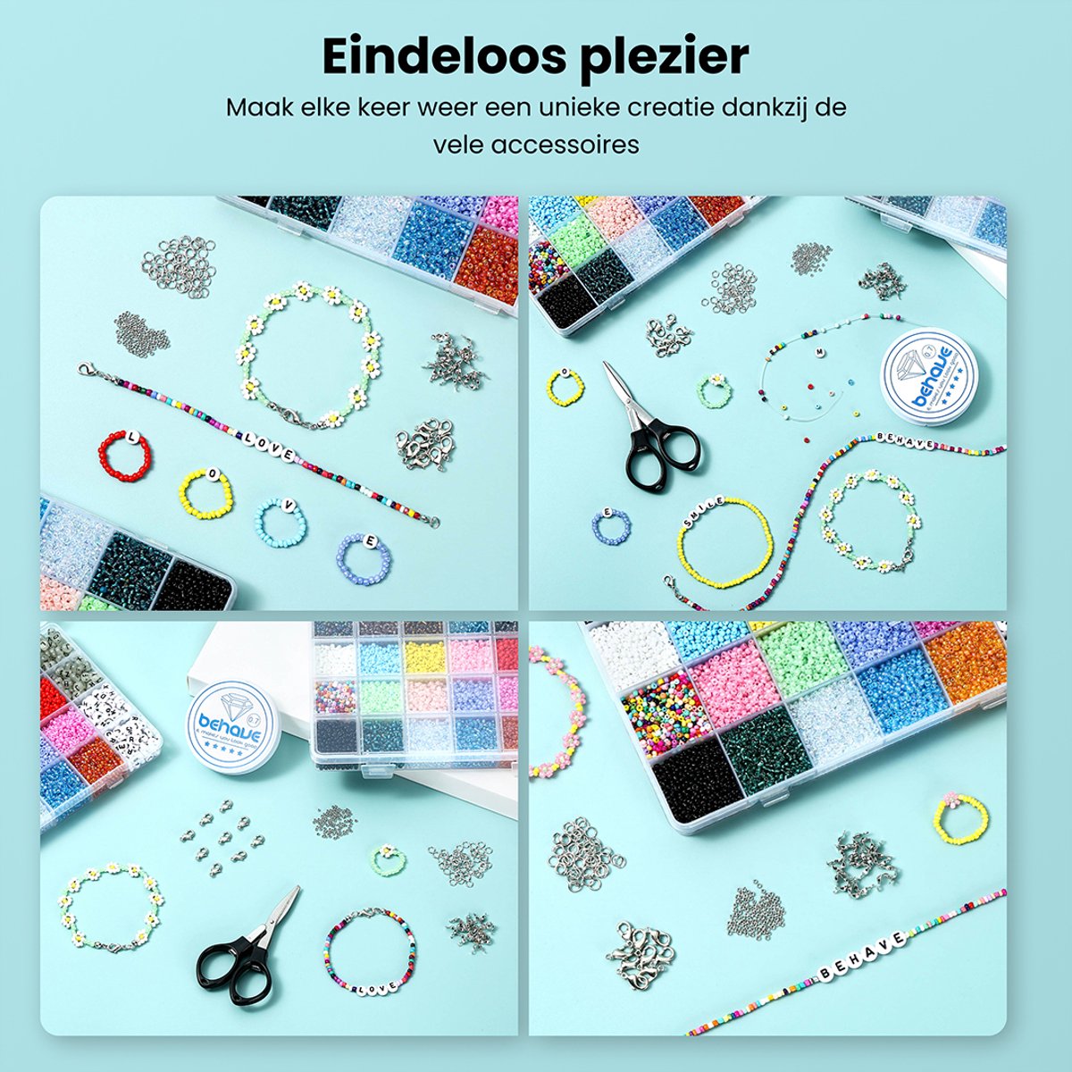 Behave Glaskralen & Klei Set Deluxe — 10.753 Kralen — Glaskralen 3 mm + Polymeer Klei 10 mm + Letterkralen + Rijgdraad — afbeelding 13