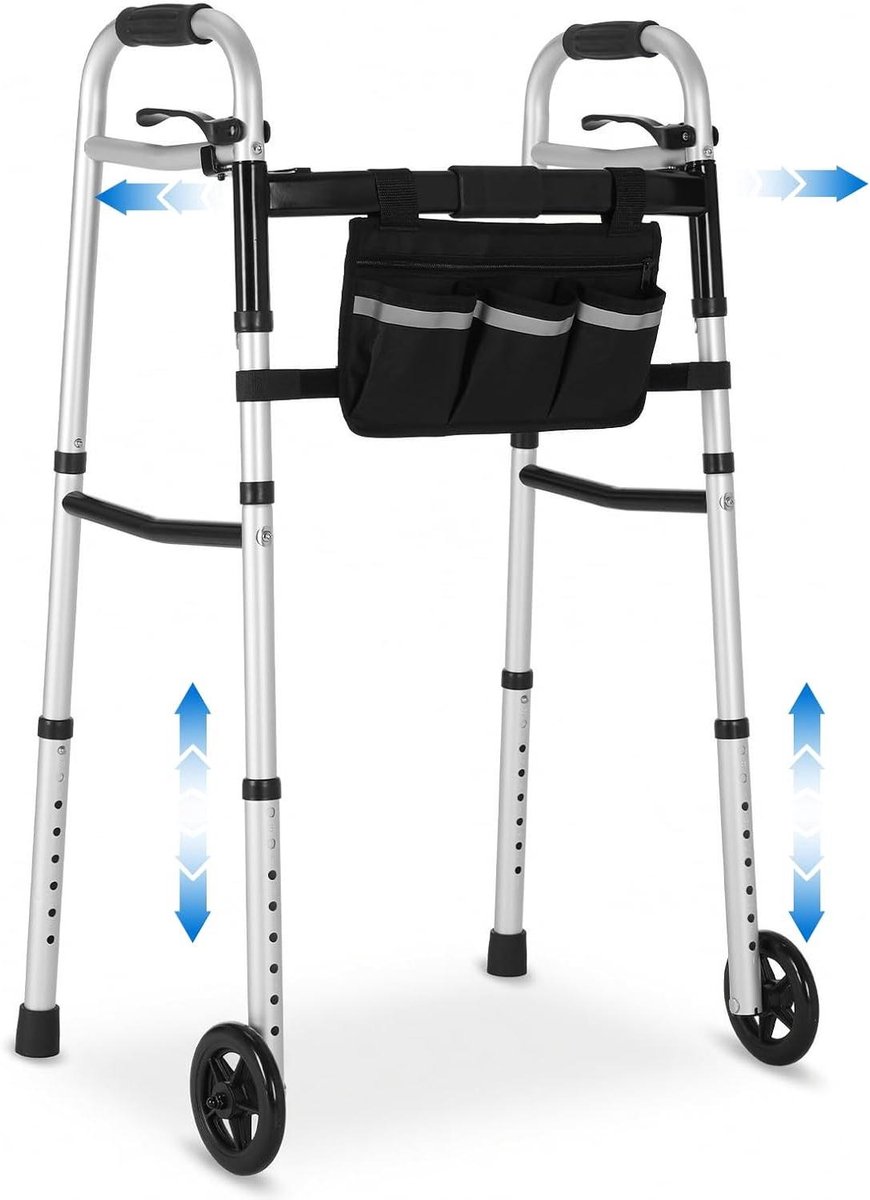 Opvouwbare loophulp - Mobiliteitshulpmiddel - Veilig Lopen - In hoogte breedte verstelbaar - 77-95 cm hoog - Zilver