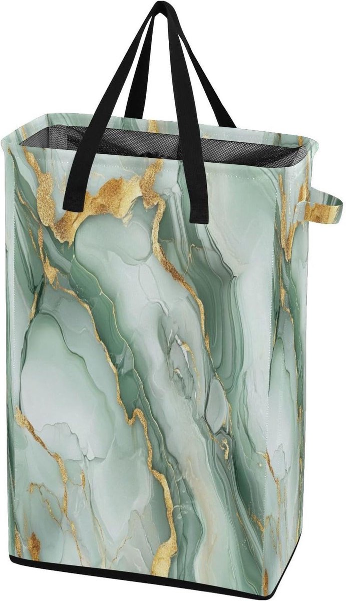Wasmand Kledingmand Kleding Opbergen Stevig Handvat 48L Capaciteit Marmer Groen Grijs