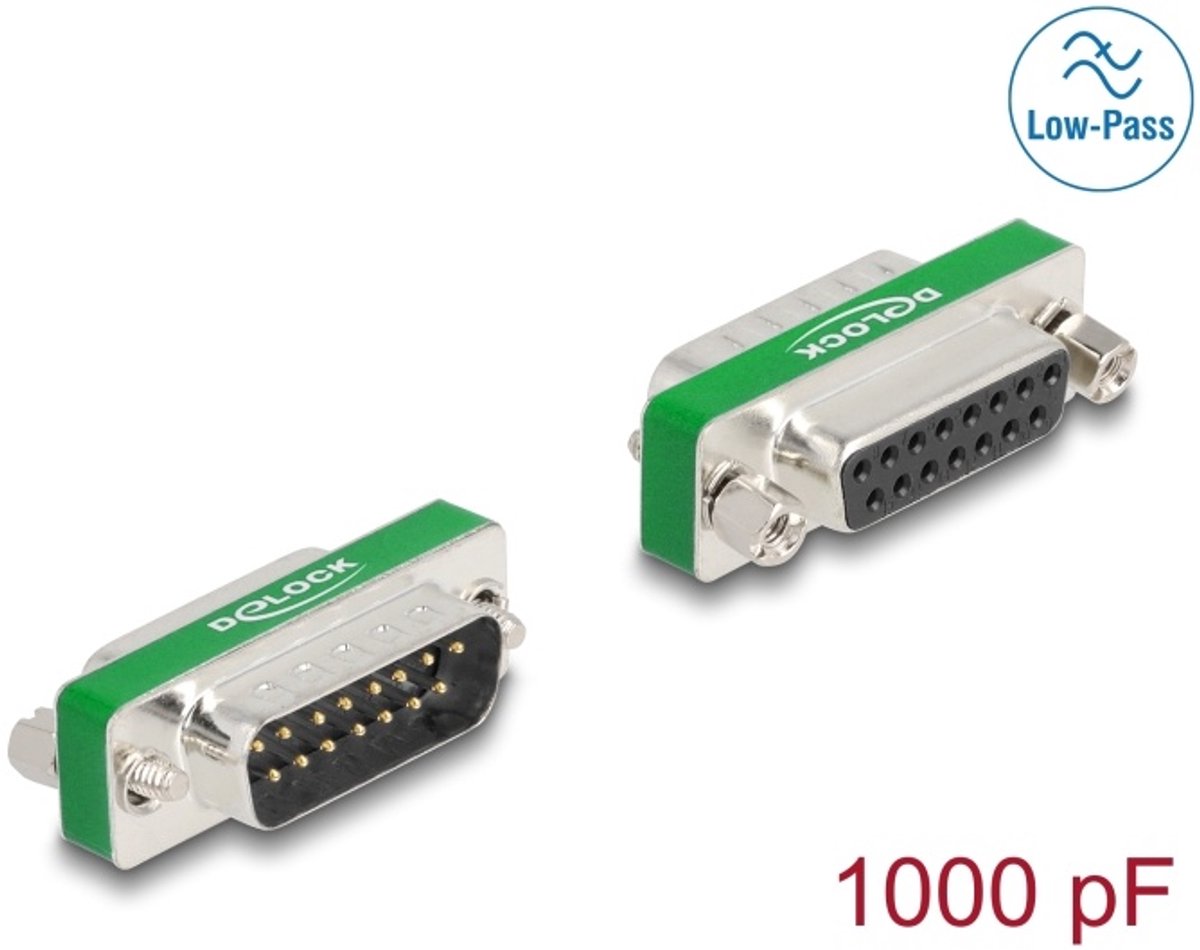 Delock RF/EMI Interference Suppression Filter D-Sub 15 pin male to female with low-pass filter capacitive