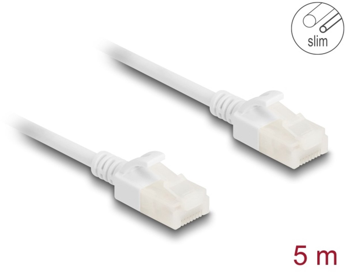 Delock RJ45 Network Cable Cat.6A plug to plug with robust latch for industrial use U/UTP Slim 5 m white