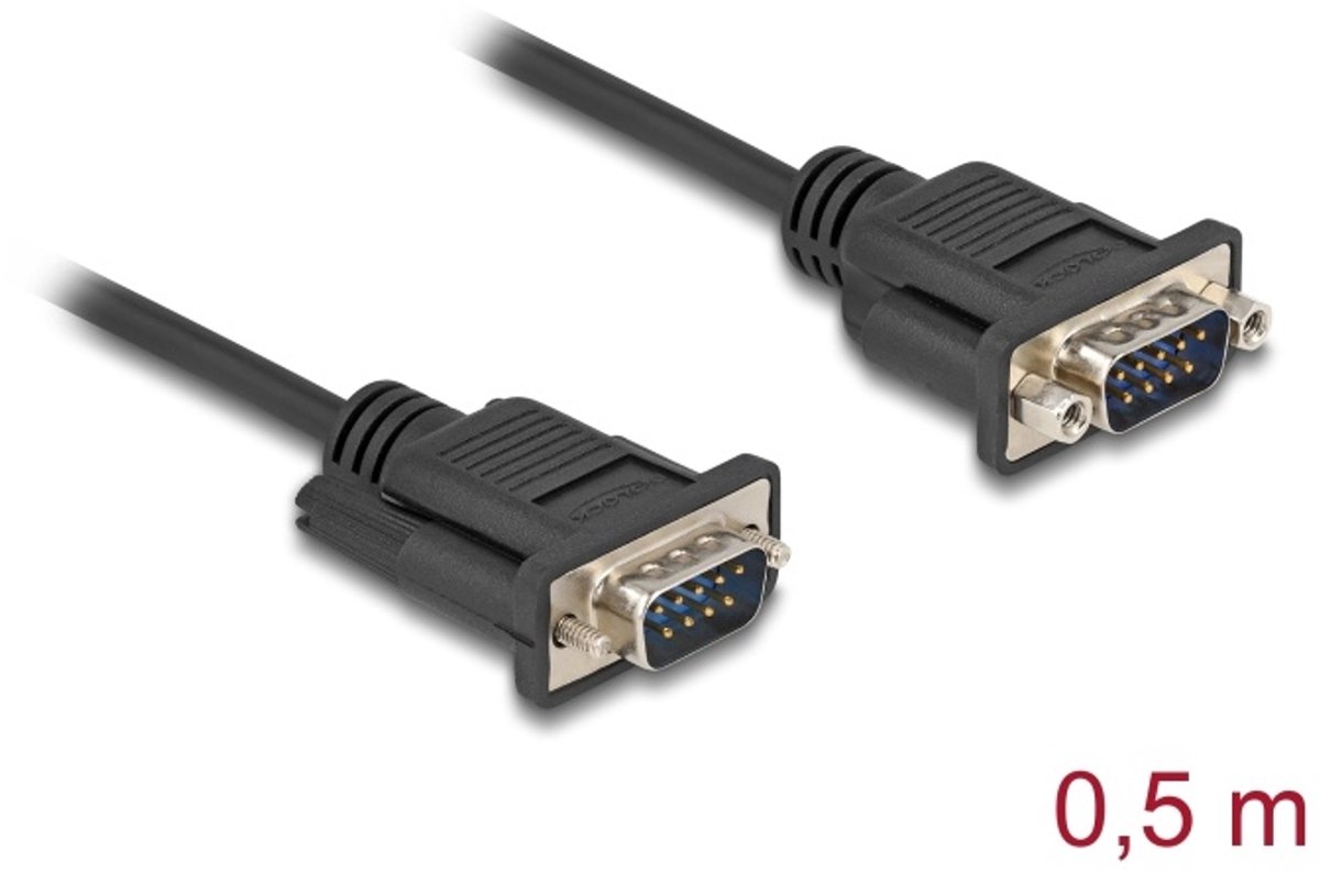 Delock Serial Cable RS-232 D-Sub9 male to male with narrow plug housing 0.5 m