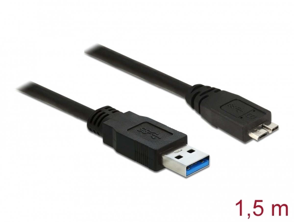 USB Kabel USB 3.0 Type-A mannelijk naar USB 3.0 Type Micro-B Mannelijk 1.5 meter Zwart