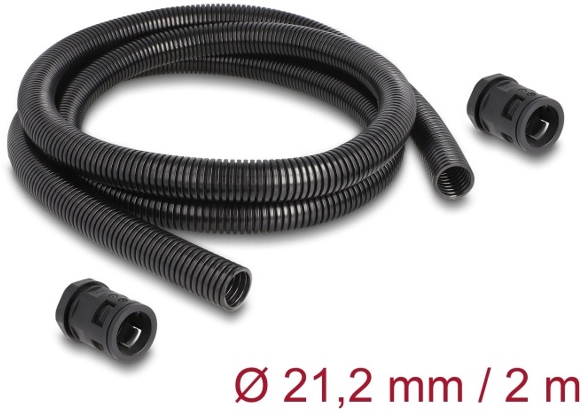 Kabelbeschermingshuls 2 m x 21,2 mm met 2 x pg16 conduit fitting set zwart