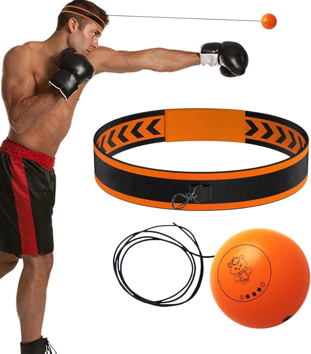 Boks Bal - Reactietraining Hoofdband - Reflexen Verbeteren - Voor Alle Niveaus - 8 cm Bal - Oranje
