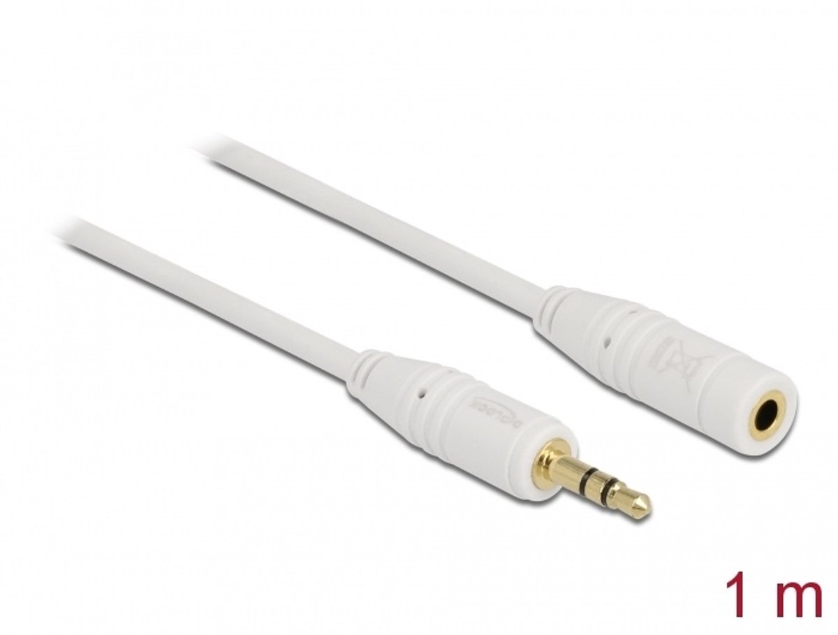 Stereo Jack Extension Cable 3,5 mm 3 pin mannelijk> vrouwelijk 1 m wit