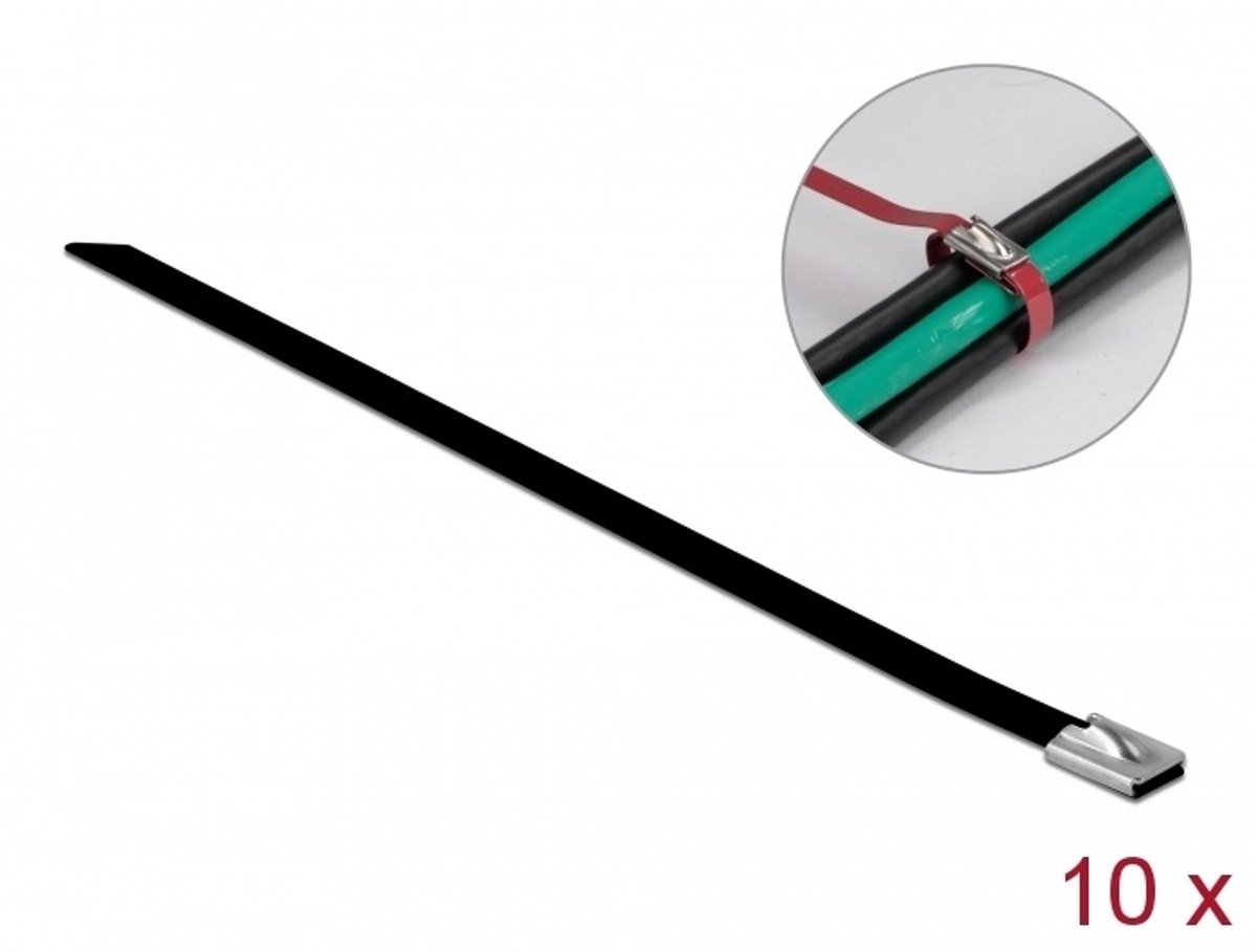 Delock Stainless Steel Cable Ties L 400 x W 7.9 mm black 10 pieces