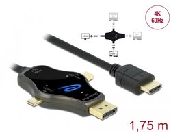 Delock 3 in 1 Monitor Cable with USB-C™ / DisplayPort / mini DisplayPort in to HDMI out with 4K 60 Hz