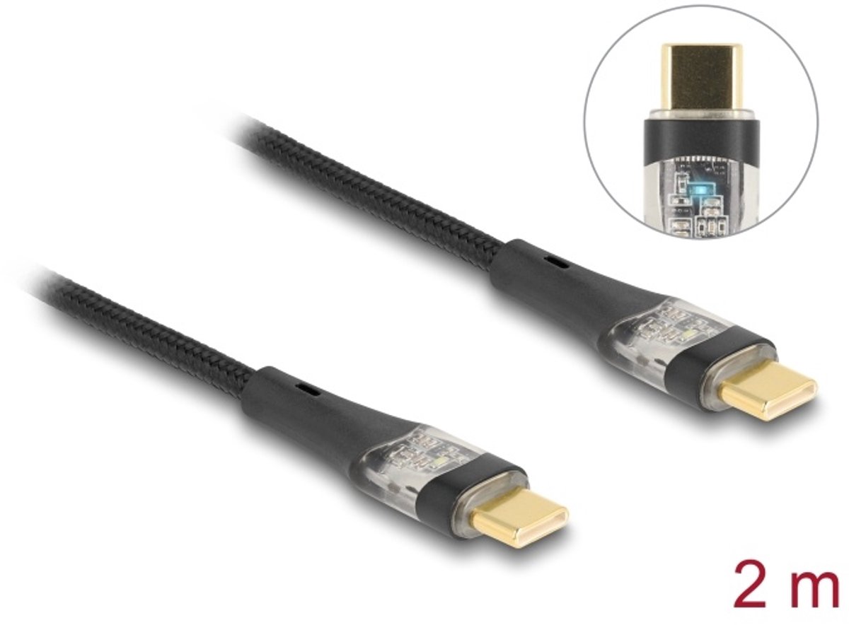 Delock USB 2.0 Data and Fast Charging Cable USB Type-C™ male to male transparent PD 3.0 100 W 2 m