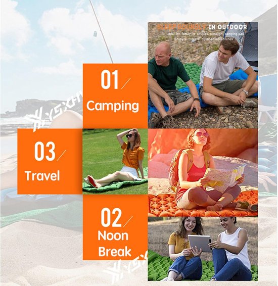 Zelfopblazende Slaapmat - Camping Luchtmatras - Buiten Ontspannen - Geïntegreerde Voetpomp - Compact Opvouwbaar - Groen — afbeelding 4