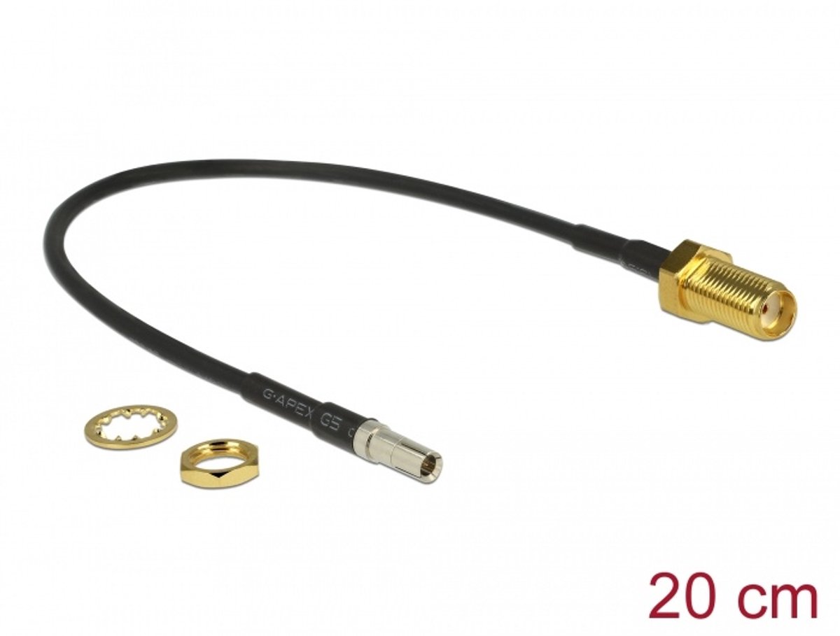 Antennekabel SMA Jack Bulkhead> TS-9 plug RG-174 20 cm zwart