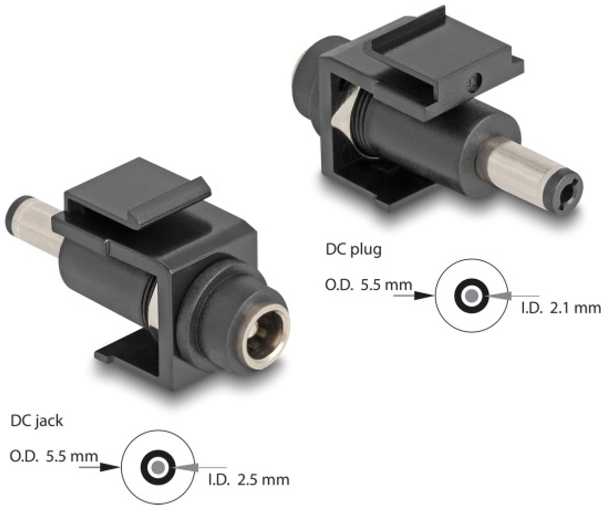 Delock Keystone Module DC 5.5 x 2.5 mm female to DC 5.5 x 2.1 mm male black