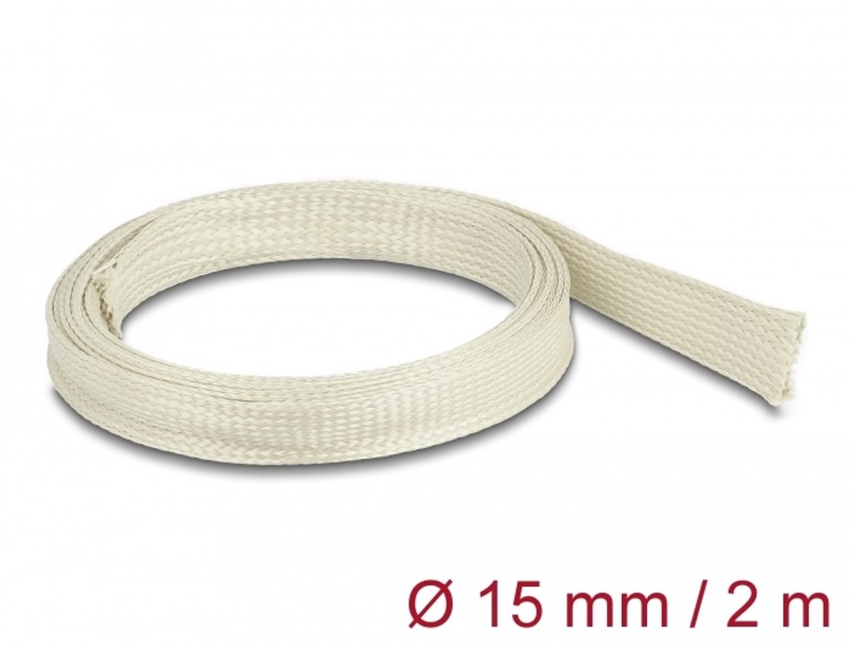 Gevlochten mouw gemaakt van nomex vezels 2 m x 15 mm wit