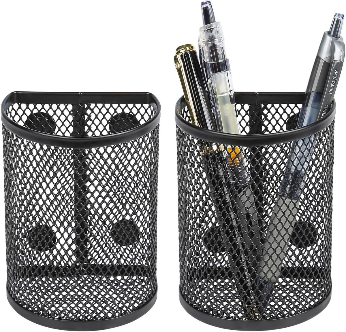 SnelShoppen - 2 Stuks Magnetische Opbergmanden, Kantoor Organizer, Magnetische Penhouder voor Kast, Koelkast, Whiteboard - Sterke Magneten, Wit, 10x7,