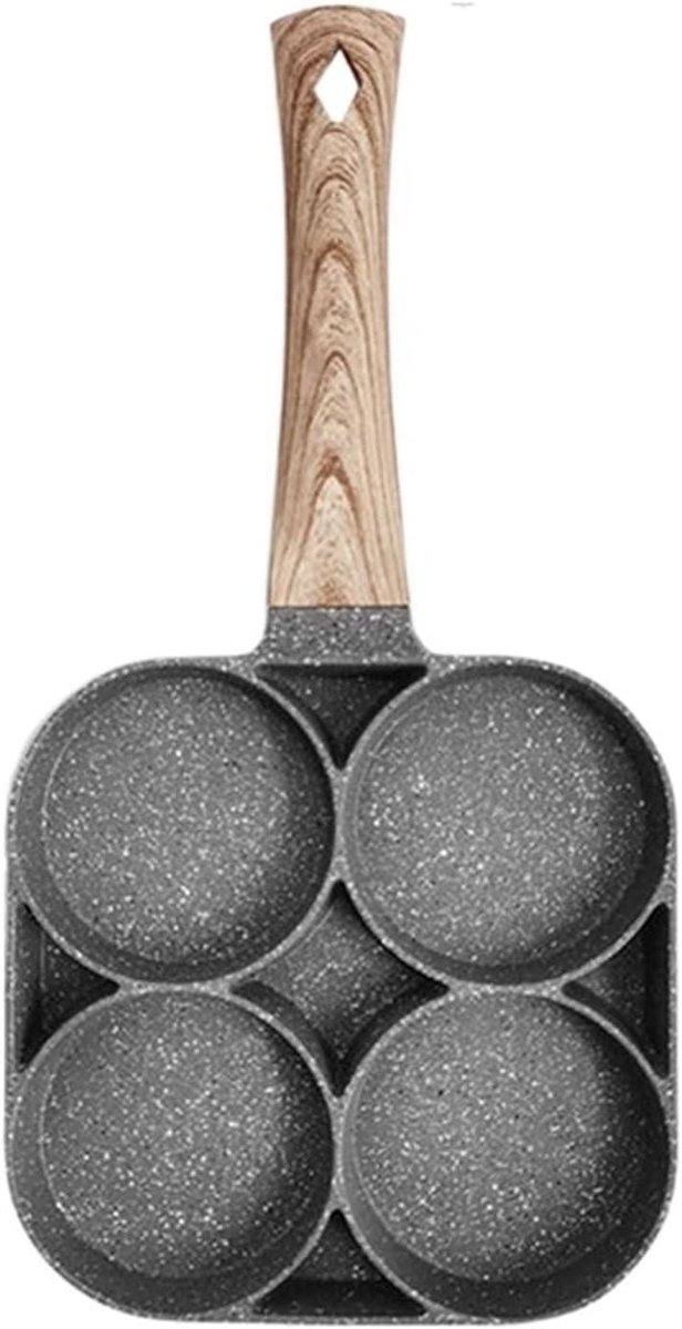 Vier Gaten Pan - Ontbijt Maker - Eieren Bakken - Keramische Binnenkant - 35 cm Lengte - Zwart