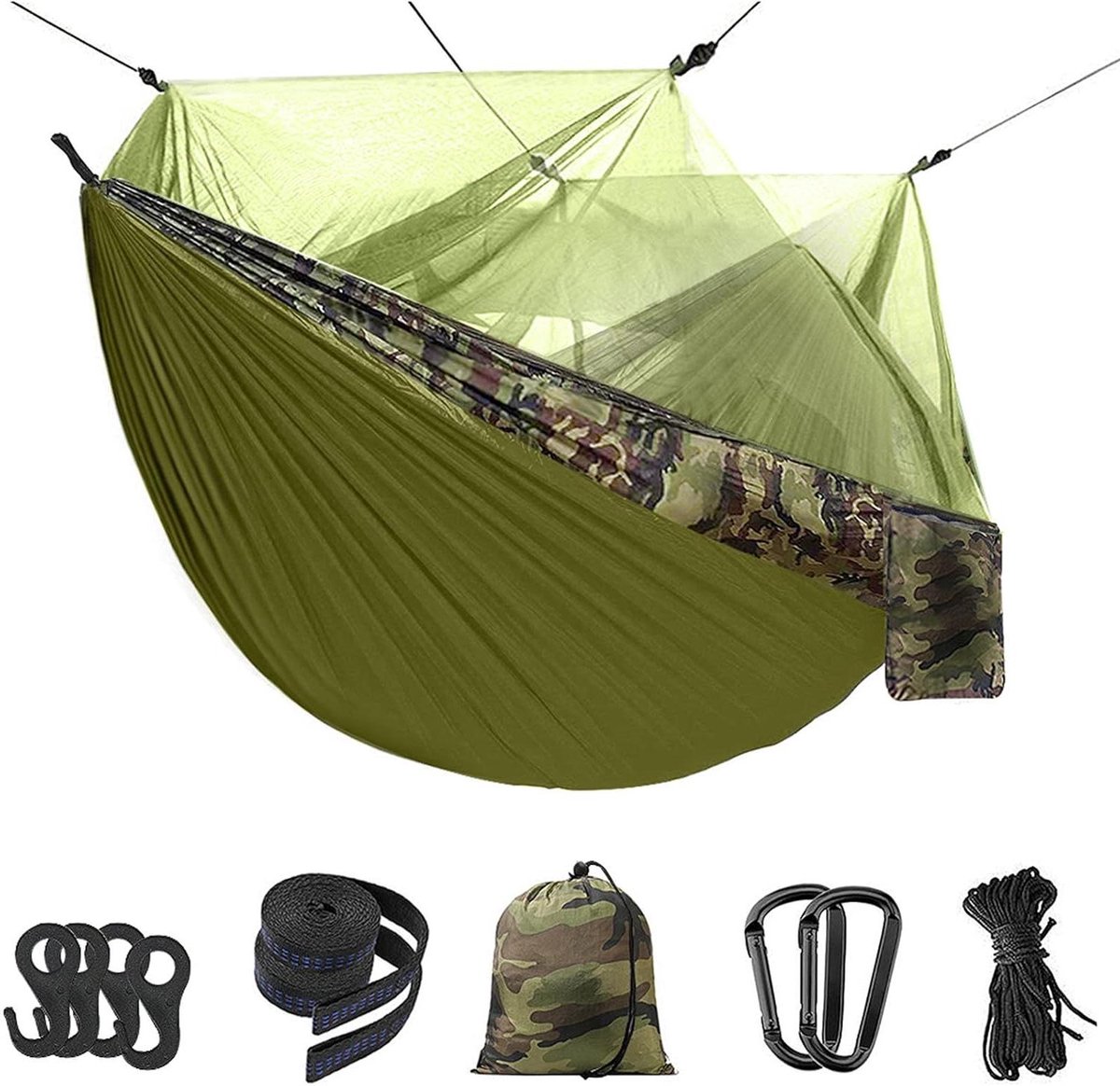 Dubbele Campinghangmat - Nylon Hangmat - Outdoor Ontspanning - Geïntegreerd Klamboe - 300 x 200 cm - Wit