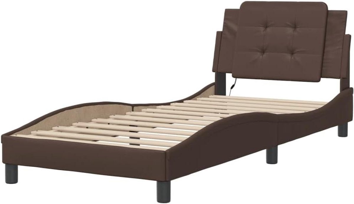 Bedframe met LED - Eenpersoonsbed ombouw - Slaapkamer inrichten - Duurzaam kunstleer hoofd