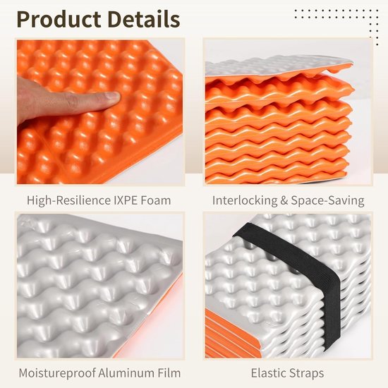 Opvouwbare Camping Pad - Lichtgewicht Slaapmat - Buiten Kamperen - Aluminium Isolatie Laag - 565 cm Breed - Oranje — afbeelding 2
